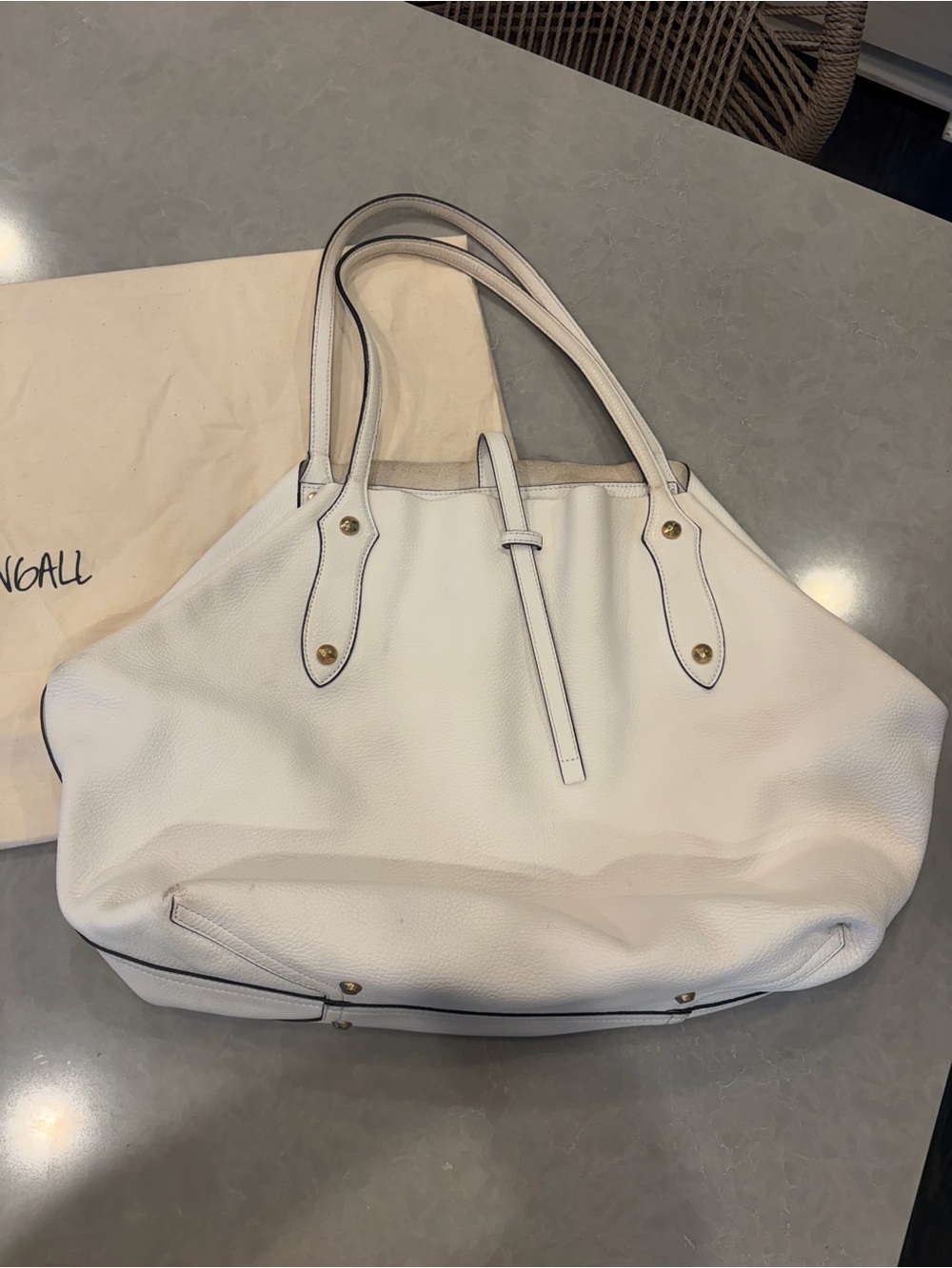 Annabel Ingall White Pebbled Leather Tote with Gold Hardware
